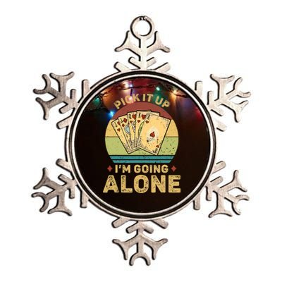 Pick It Up I'm Going Alone Vintage Funny Euchre Card Game Metallic Star Ornament