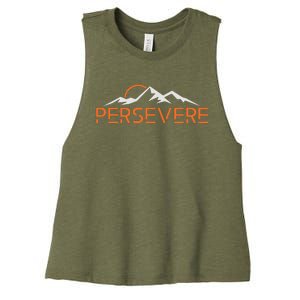 Persevere Inspirational Uplifting Positive Mountain Graphic Women's Racerback Cropped Tank