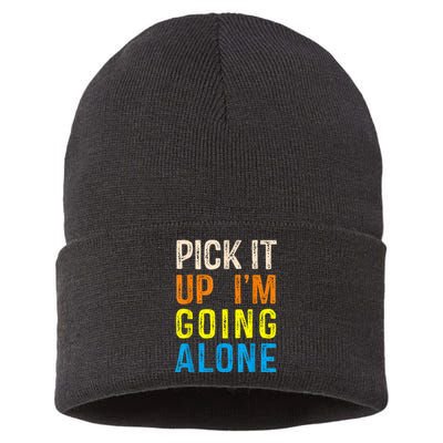 Pick It Up I’m Going Alone Funny Euchre Player Sustainable Knit Beanie