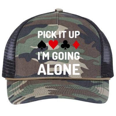 Pick It Up I'm Going Alone Euchre Gamers Funny Cool Retro Rope Trucker Hat Cap