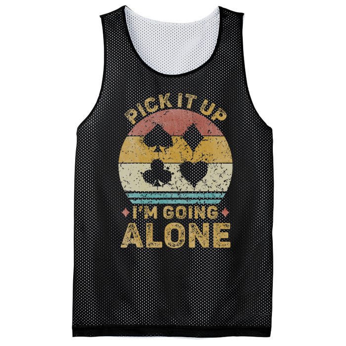 Pick It Up I'm Going Alone Vintage Euchre Card Game Mesh Reversible Basketball Jersey Tank