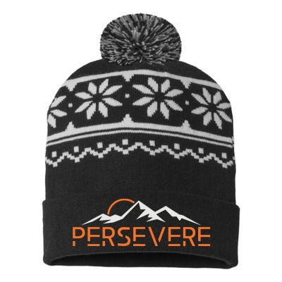 Persevere Inspirational Uplifting Positive Mountain Graphic USA-Made Snowflake Beanie