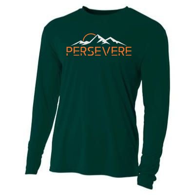 Persevere Inspirational Uplifting Positive Mountain Graphic Cooling Performance Long Sleeve Crew