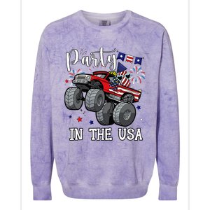 Party In Usa Monster Truck Us Flag Boy America Colorblast Crewneck Sweatshirt