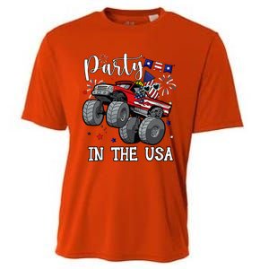 Party In Usa Monster Truck Us Flag Boy America Cooling Performance Crew T-Shirt