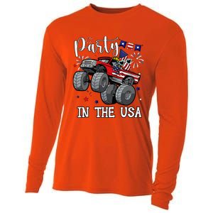 Party In Usa Monster Truck Us Flag Boy America Cooling Performance Long Sleeve Crew