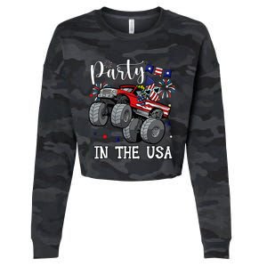 Party In Usa Monster Truck Us Flag Boy America Cropped Pullover Crew