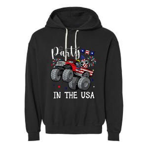 Party In Usa Monster Truck Us Flag Boy America Garment-Dyed Fleece Hoodie