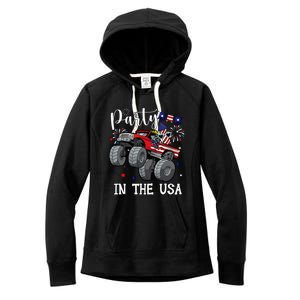 Party In Usa Monster Truck Us Flag Boy America Women's Fleece Hoodie