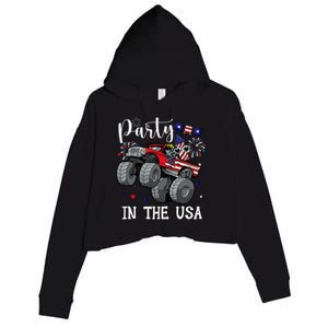 Party In Usa Monster Truck Us Flag Boy America Crop Fleece Hoodie