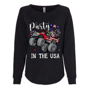 Party In Usa Monster Truck Us Flag Boy America Womens California Wash Sweatshirt