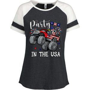 Party In Usa Monster Truck Us Flag Boy America Enza Ladies Jersey Colorblock Tee