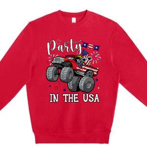 Party In Usa Monster Truck Us Flag Boy America Premium Crewneck Sweatshirt