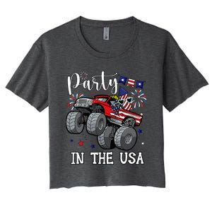 Party In Usa Monster Truck Us Flag Boy America Women's Crop Top Tee