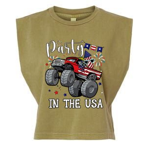 Party In Usa Monster Truck Us Flag Boy America Garment-Dyed Women's Muscle Tee