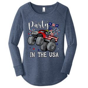 Party In Usa Monster Truck Us Flag Boy America Women's Perfect Tri Tunic Long Sleeve Shirt