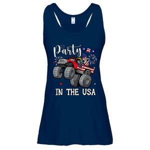 Party In Usa Monster Truck Us Flag Boy America Ladies Essential Flowy Tank