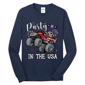 Party In Usa Monster Truck Us Flag Boy America Tall Long Sleeve T-Shirt