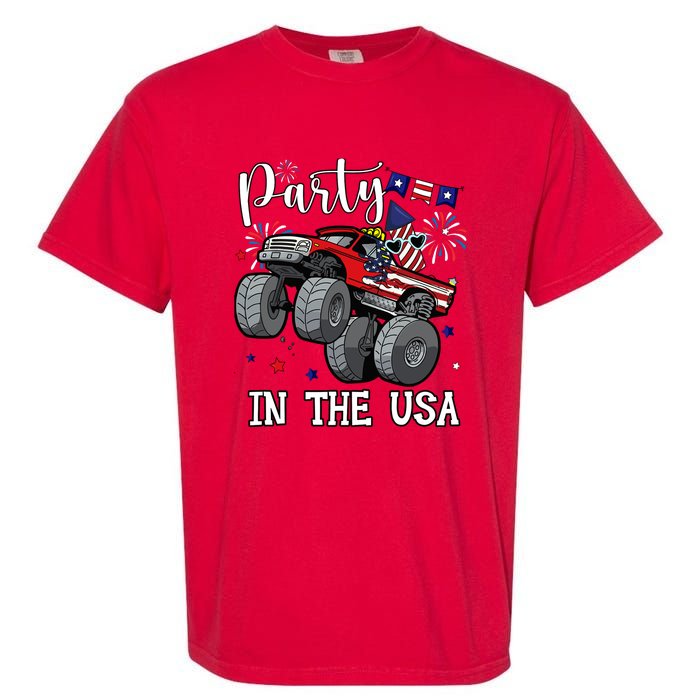 Party In Usa Monster Truck Us Flag Boy America Garment-Dyed Heavyweight T-Shirt