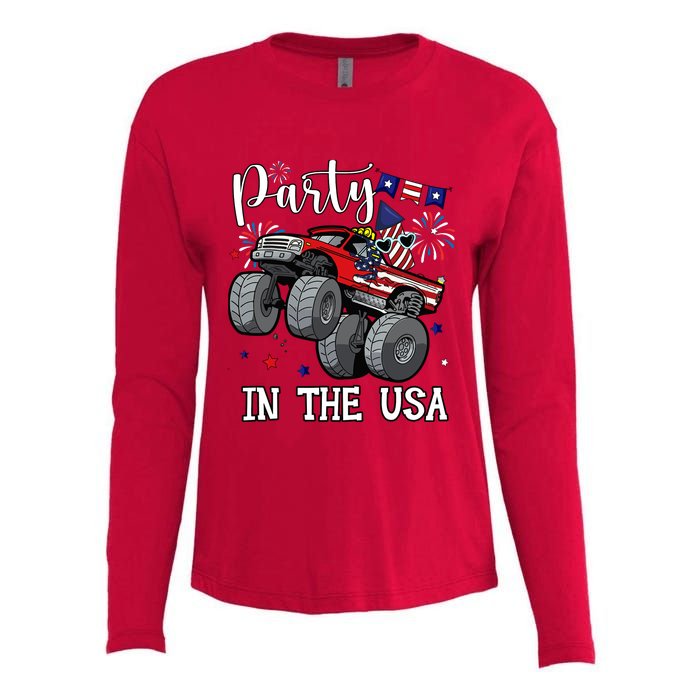 Party In Usa Monster Truck Us Flag Boy America Womens Cotton Relaxed Long Sleeve T-Shirt