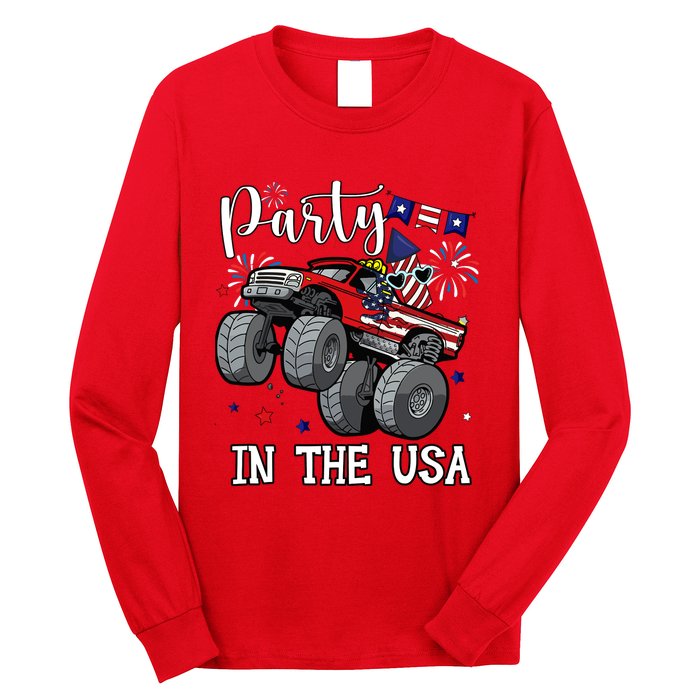 Party In Usa Monster Truck Us Flag Boy America Long Sleeve Shirt