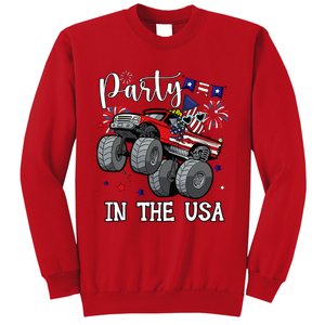 Party In Usa Monster Truck Us Flag Boy America Sweatshirt