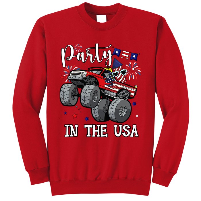 Party In Usa Monster Truck Us Flag Boy America Sweatshirt