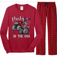 Party In Usa Monster Truck Us Flag Boy America Long Sleeve Pajama Set