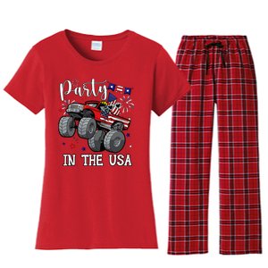 Party In Usa Monster Truck Us Flag Boy America Women's Flannel Pajama Set