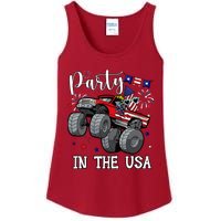 Party In Usa Monster Truck Us Flag Boy America Ladies Essential Tank