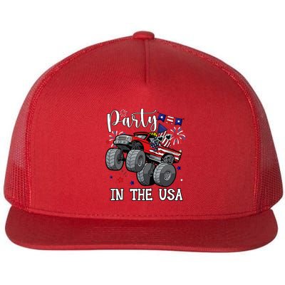 Party In Usa Monster Truck Us Flag Boy America Flat Bill Trucker Hat