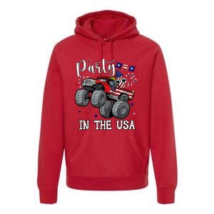 Party In Usa Monster Truck Us Flag Boy America Premium Hoodie