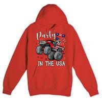 Party In Usa Monster Truck Us Flag Boy America Premium Pullover Hoodie