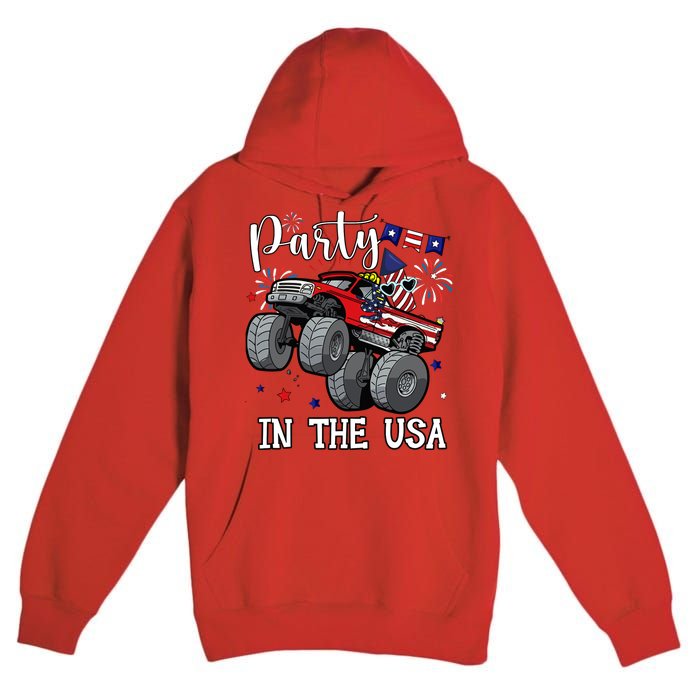 Party In Usa Monster Truck Us Flag Boy America Premium Pullover Hoodie