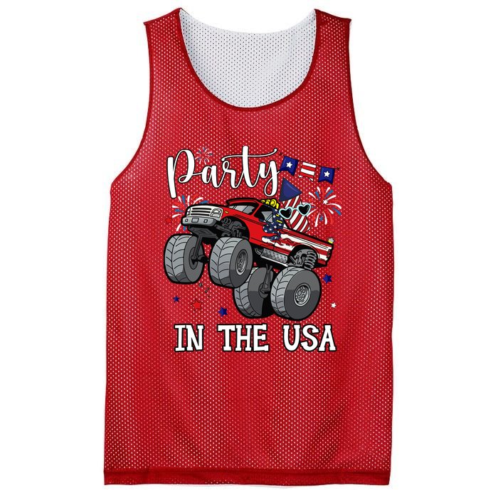 Party In Usa Monster Truck Us Flag Boy America Mesh Reversible Basketball Jersey Tank