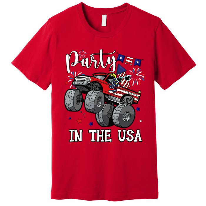 Party In Usa Monster Truck Us Flag Boy America Premium T-Shirt