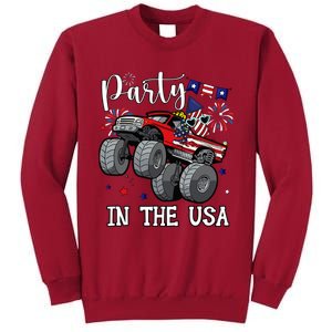 Party In Usa Monster Truck Us Flag Boy America Tall Sweatshirt