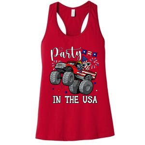 Party In Usa Monster Truck Us Flag Boy America Women's Racerback Tank