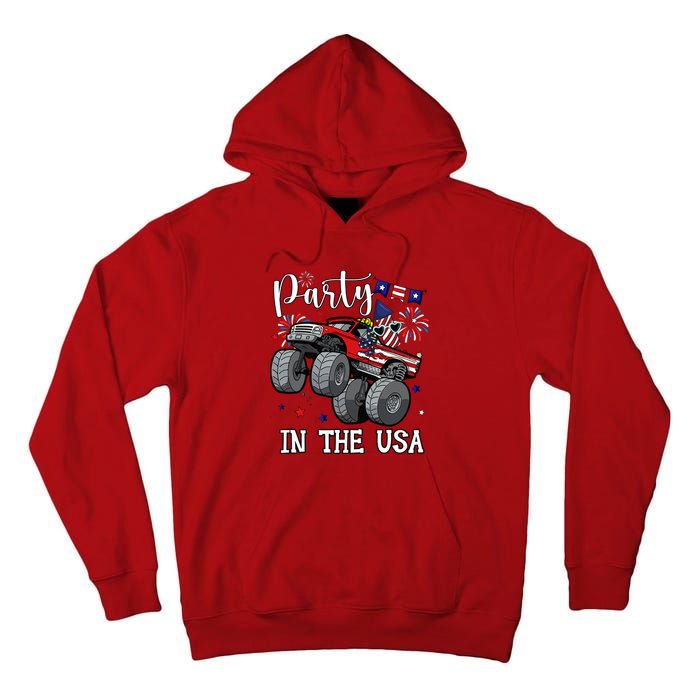 Party In Usa Monster Truck Us Flag Boy America Tall Hoodie