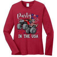 Party In Usa Monster Truck Us Flag Boy America Ladies Long Sleeve Shirt