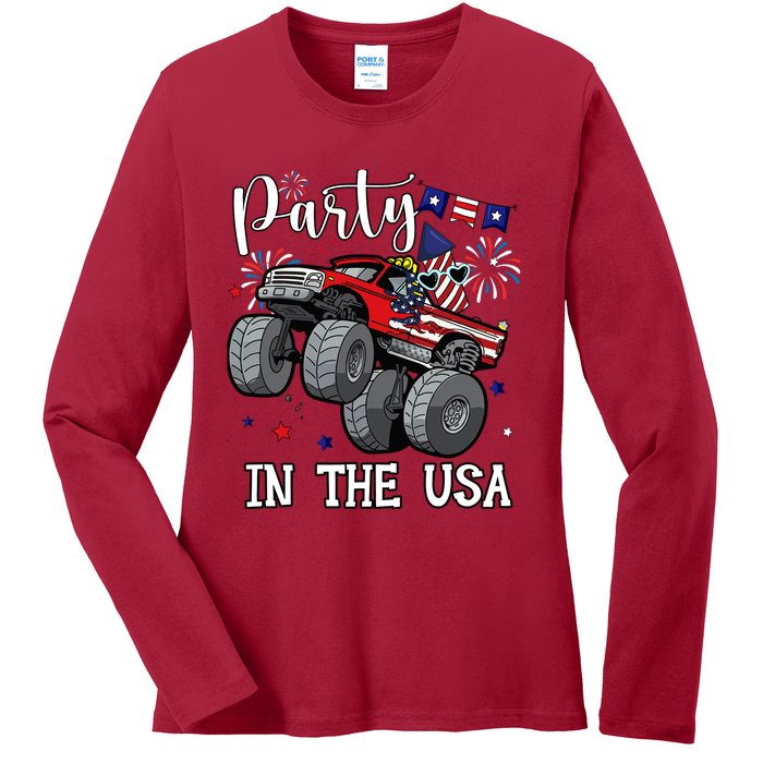 Party In Usa Monster Truck Us Flag Boy America Ladies Long Sleeve Shirt