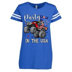 Party In Usa Monster Truck Us Flag Boy America Enza Ladies Jersey Football T-Shirt