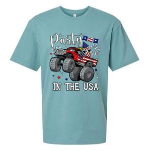 Party In Usa Monster Truck Us Flag Boy America Sueded Cloud Jersey T-Shirt