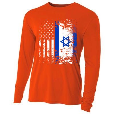 Proud Israeli Usa Flag Patriotic Pride American Israel Flag Gift Cooling Performance Long Sleeve Crew