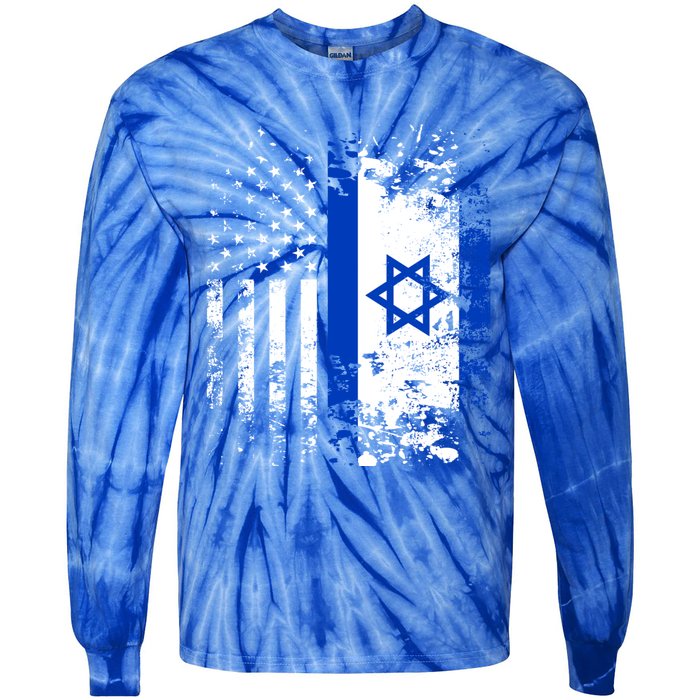 Proud Israeli Usa Flag Patriotic Pride American Israel Flag Gift Tie-Dye Long Sleeve Shirt