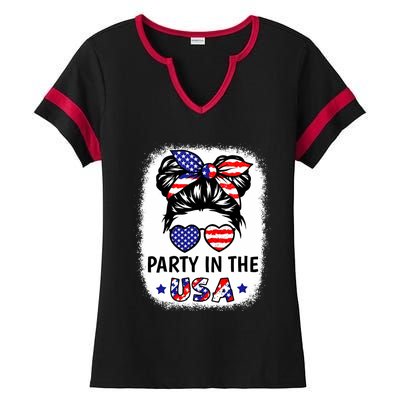 Party In Usa 4th Of July Flag American Ladies Halftime Notch Neck Tee