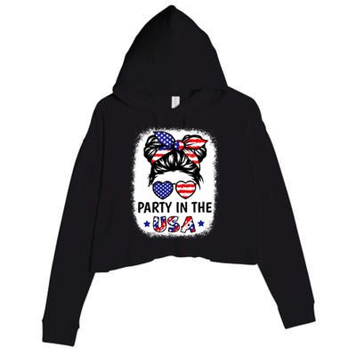 Party In Usa 4th Of July Flag American Crop Fleece Hoodie