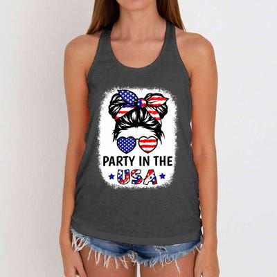 Party In Usa 4th Of July Flag American Women's Knotted Racerback Tank