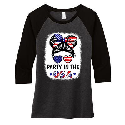 Party In Usa 4th Of July Flag American Women's Tri-Blend 3/4-Sleeve Raglan Shirt