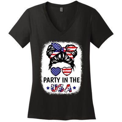 Party In Usa 4th Of July Flag American Women's V-Neck T-Shirt